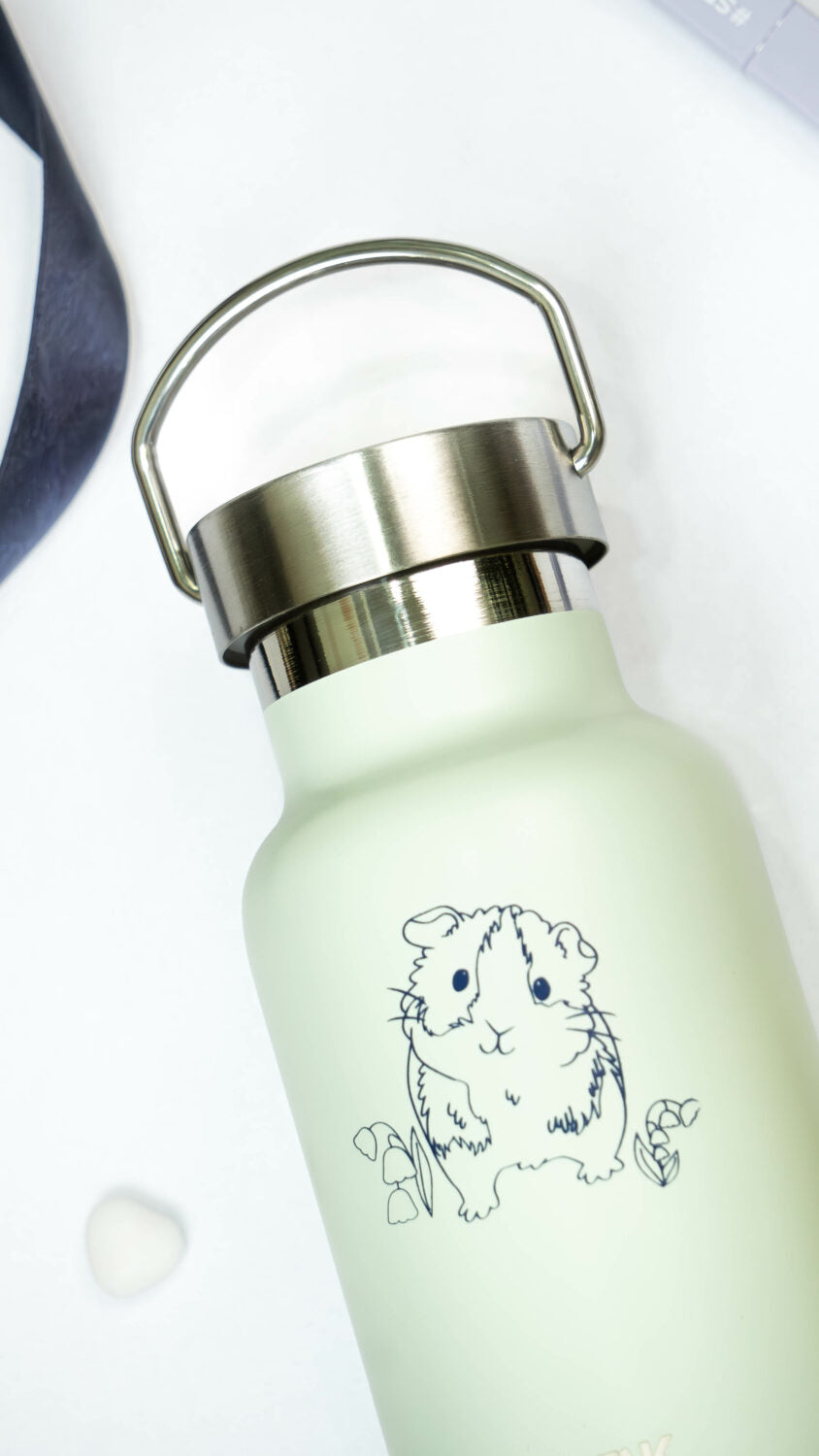 Water Bottle / Thermos – Guinea Pig – Light Green 350ml Stainless Steel