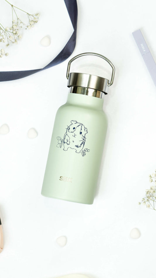 Water Bottle / Thermos – Guinea Pig – Light Green 350ml Stainless Steel