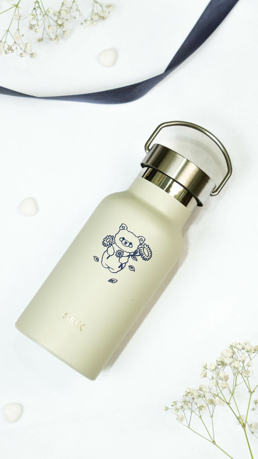 Water Bottle / Thermos – Bear Design – Beige 350ml Stainless Steel