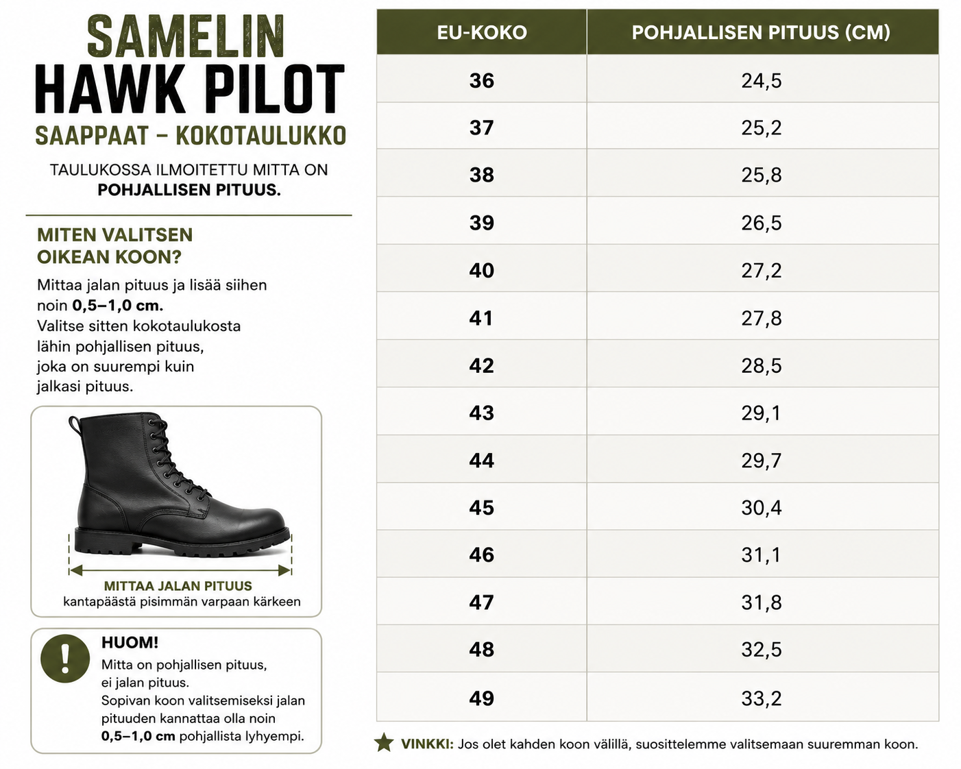 Samelin Hawk Pilot -saappaat ilman vetoketjua