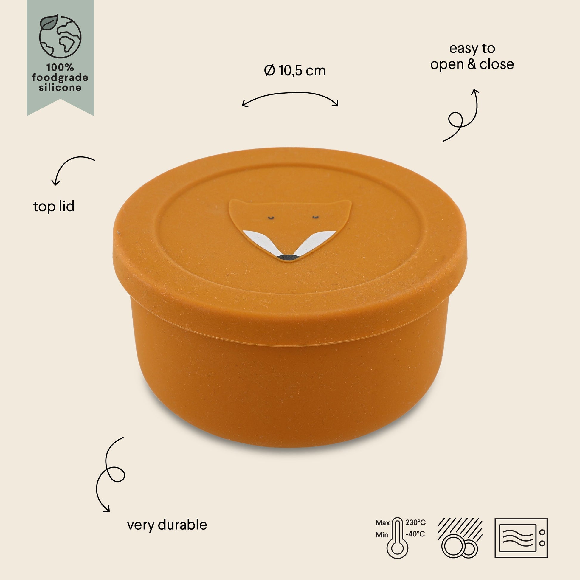 Silicone Snack Container with Lid - Mr. Fox