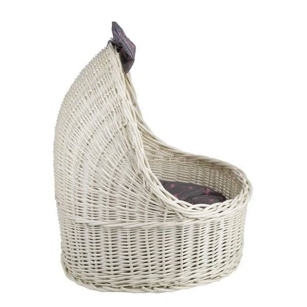 Whitewashed Wicker Pet House Elsa With Cushion