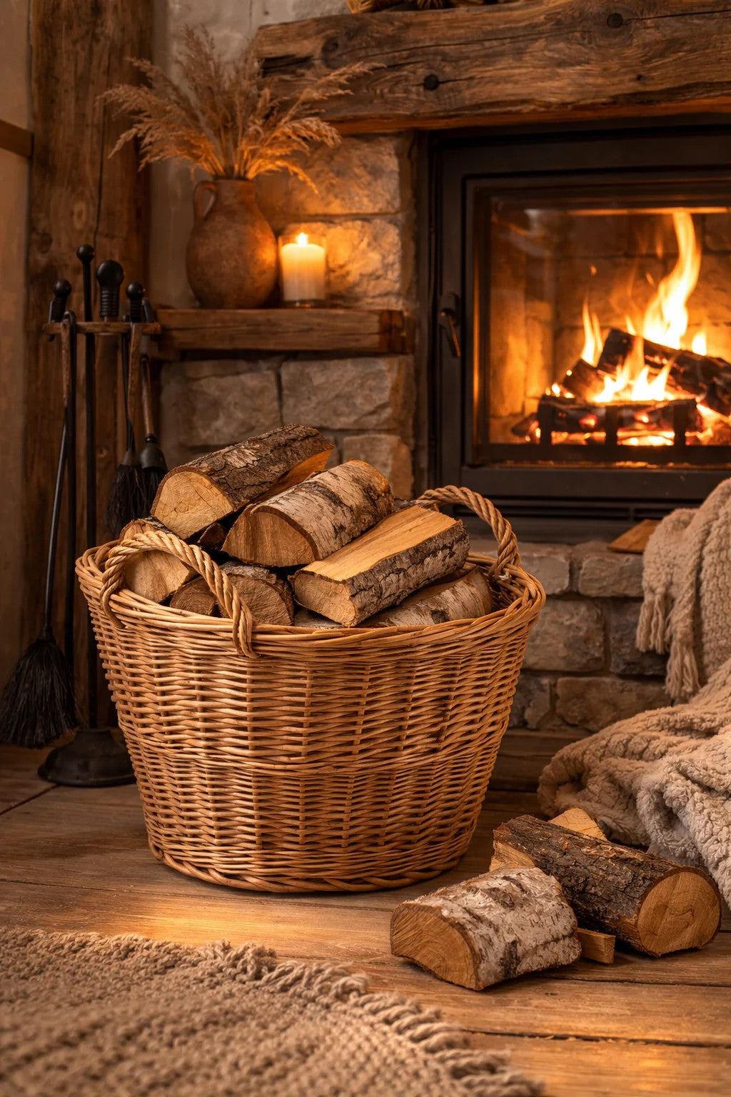 Wicker Basket For Garden And Firewood, 45L