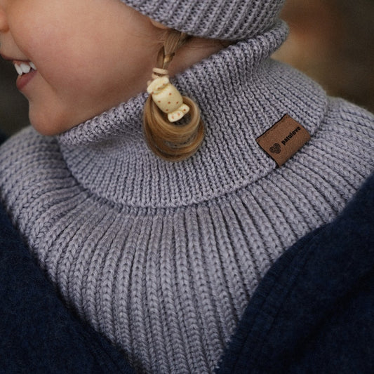 Winter Merino Wool Tube Scarf for Kids - Grey