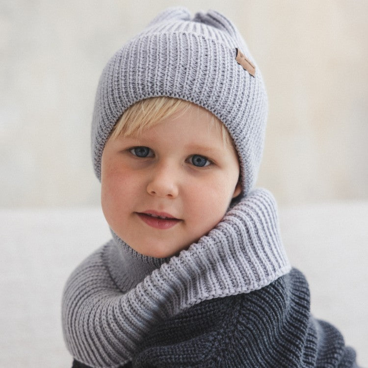 Winter Merino Wool Tube Scarf for Kids - Grey