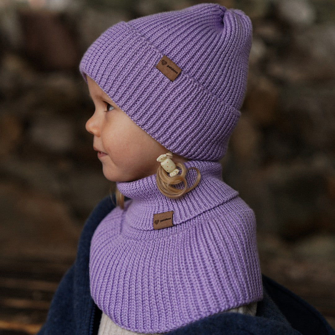 Winter Merino Wool Hat for Kids - Lavender