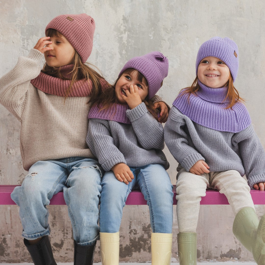 Winter Merino Wool Hat for Kids - Lilac