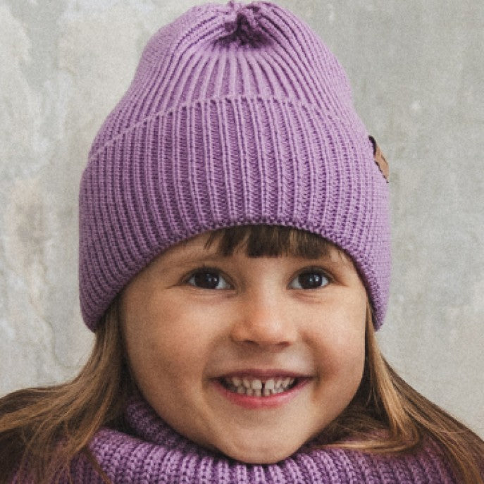 Winter Merino Wool Hat for Kids - Lilac