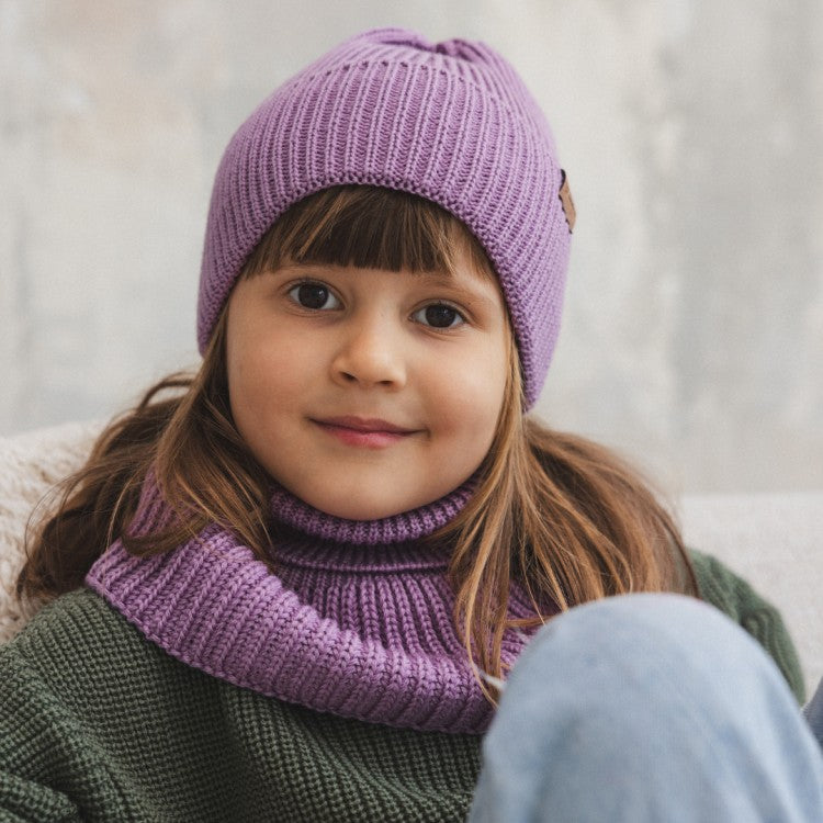 Winter Merino Wool Tube Scarf for Kids - Lilac