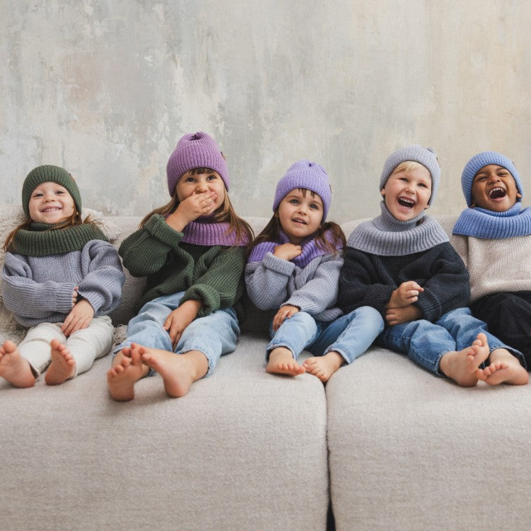 Winter Merino Wool Tube Scarf for Kids - Olive