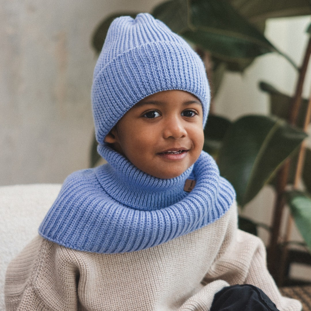 Winter Merino Wool Tube Scarf for Kids - Sky Blue